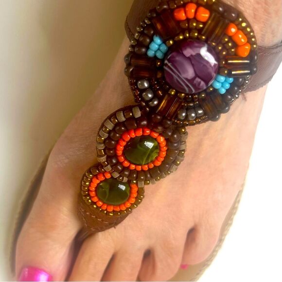 b.o.c by Born Alia Beaded Jeweled Western Boho Brown Buckle Sandals SZ 8 - Picture 5 of 15